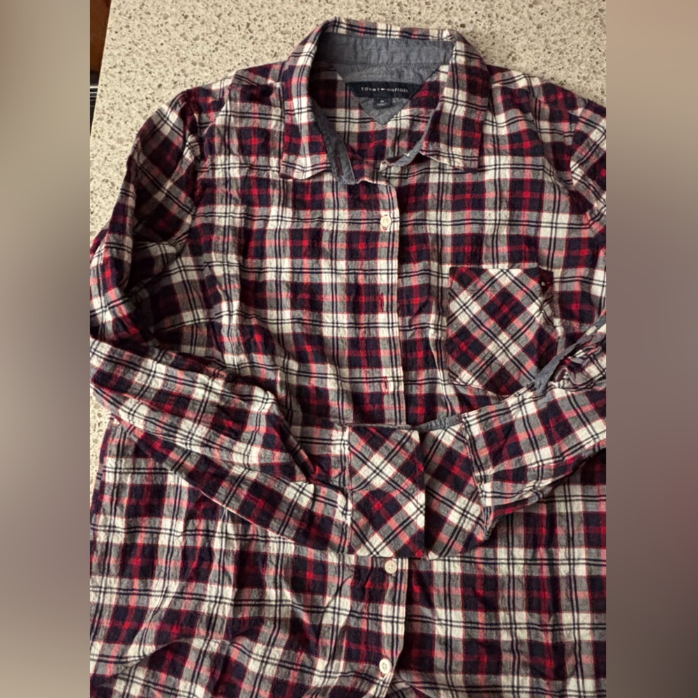 Tommy Hilfiger Red and Black Button Down Shirt